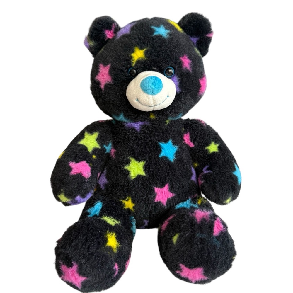 BUILD A BEAR Black with Rainbow Stars Plush Toy BAB